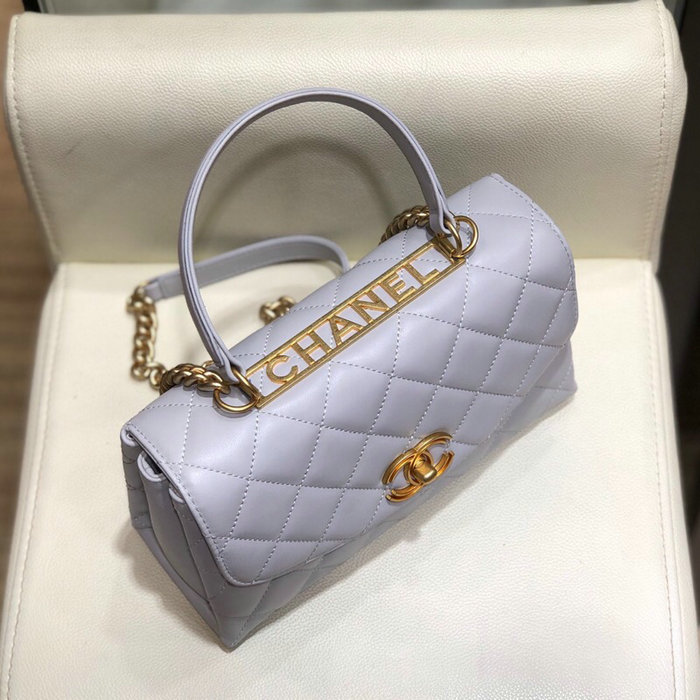 Chanel Lambskin Flap Bag with Top Handle Light Blue A10014