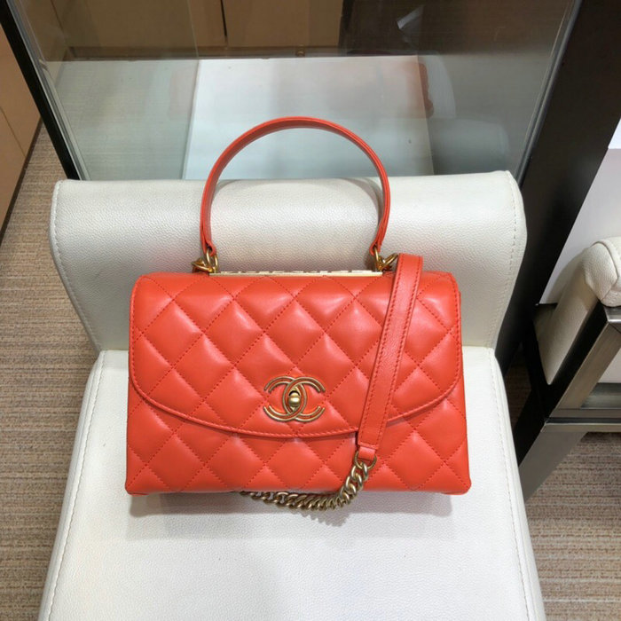 Chanel Lambskin Flap Bag with Top Handle Red A10014