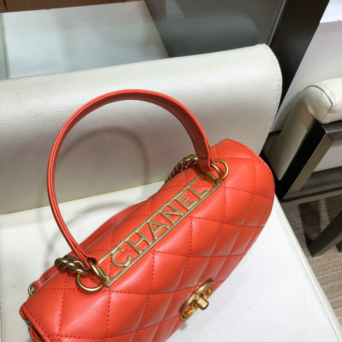 Chanel Lambskin Flap Bag with Top Handle Red A10014