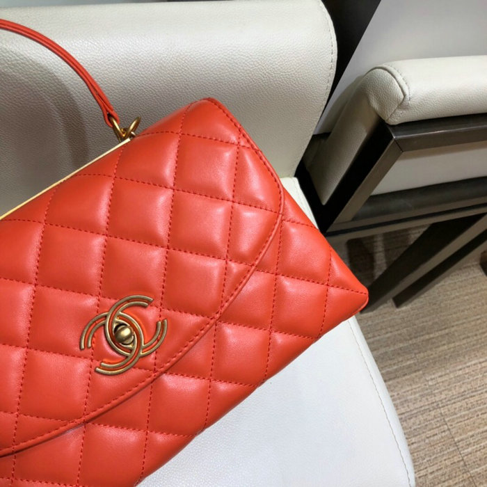 Chanel Lambskin Flap Bag with Top Handle Red A10014