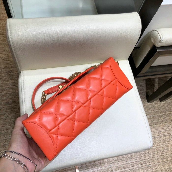 Chanel Lambskin Flap Bag with Top Handle Red A10014