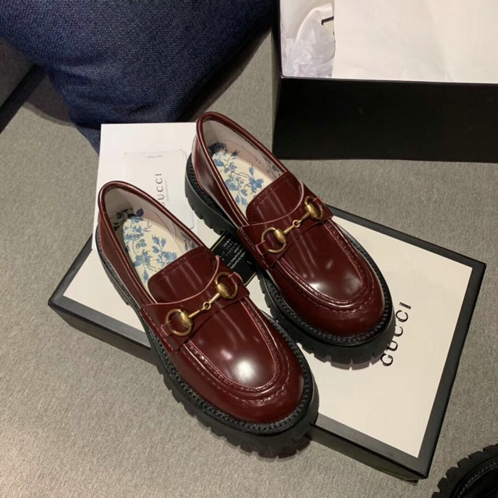 Gucci Zumi Leather Mid-heel Loafer Burgundy GS19101