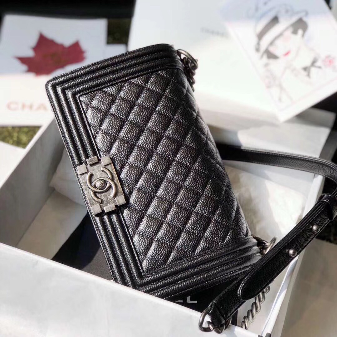Chanel Black Caviar Medium Boy Bag Silver Hardware A67086