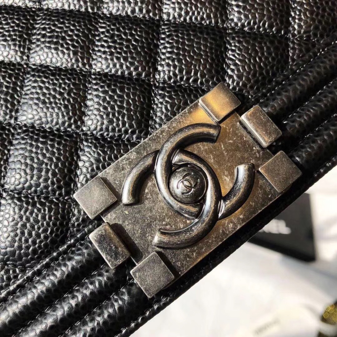 Chanel Black Caviar Medium Boy Bag Silver Hardware A67086