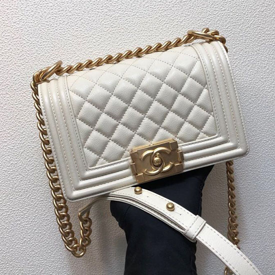 Chanel Calfskin Small Boy Bag White A67085