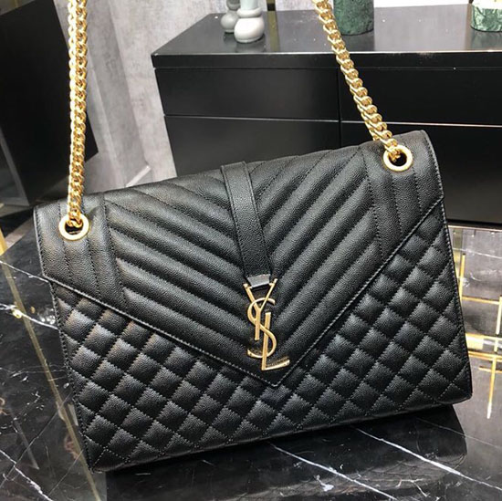 Saint Laurent Black Envelope Large Bag with Gold Hardware 487198