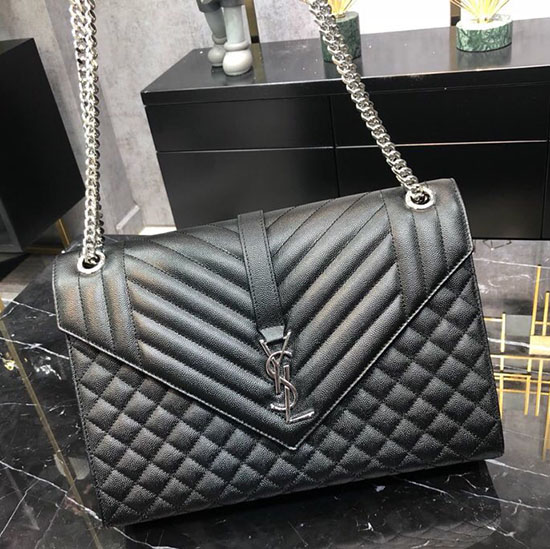 Saint Laurent Black Envelope Large Bag with Silver Hardware 487198