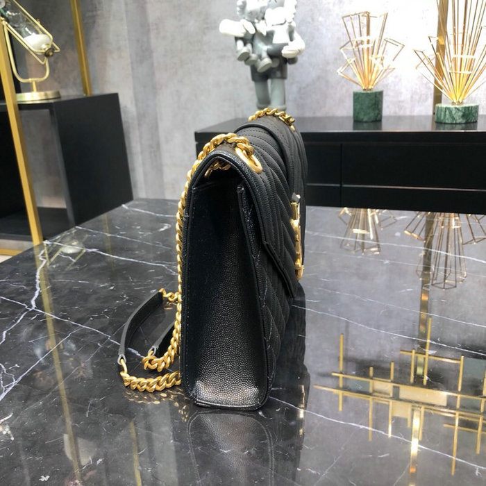Saint Laurent Black Envelope Medium Bag with Gold Hardware 487206
