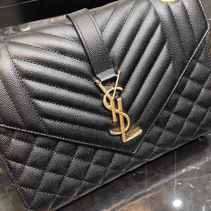 Saint Laurent Black Envelope Medium Bag with Gold Hardware 487206