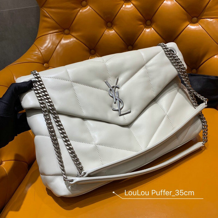 Saint Laurent Loulou Puffer Medium Bag White 577475