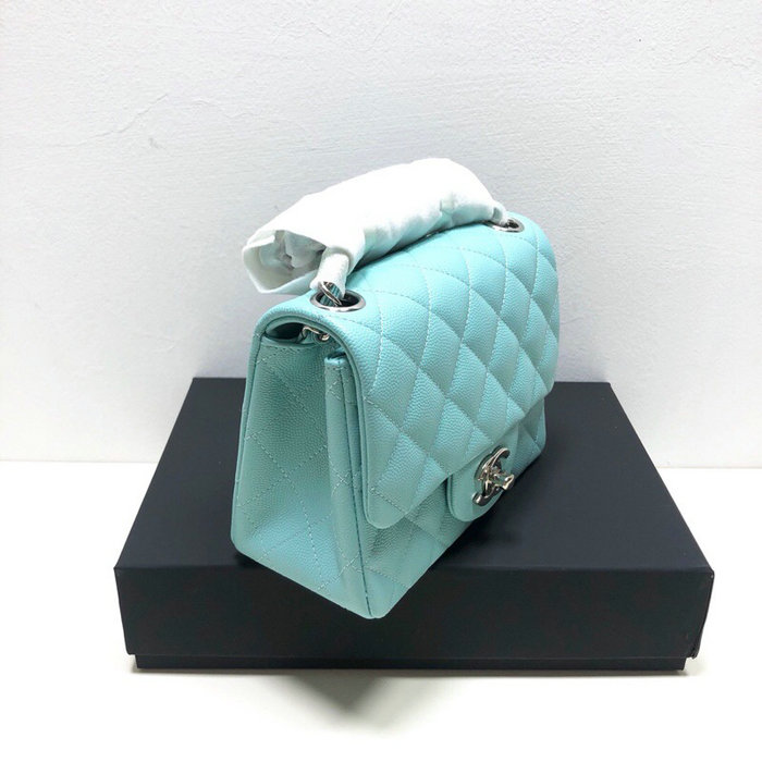 Classic Chanel Grain Calfskin Small Flap Bag Light Blue CF1115