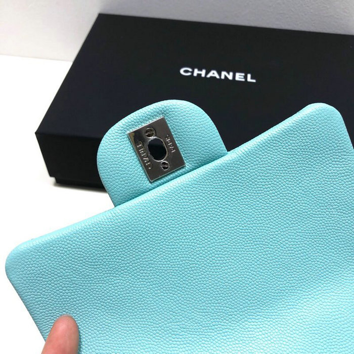 Classic Chanel Grain Calfskin Small Flap Bag Light Blue CF1115