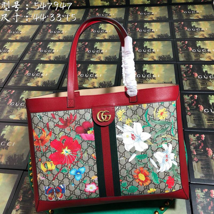 Gucci Ophidia GG Flora Medium Tote Red 547947
