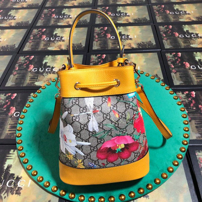 Gucci Ophidia GG Flora Small Bucket Bag Yellow 550621