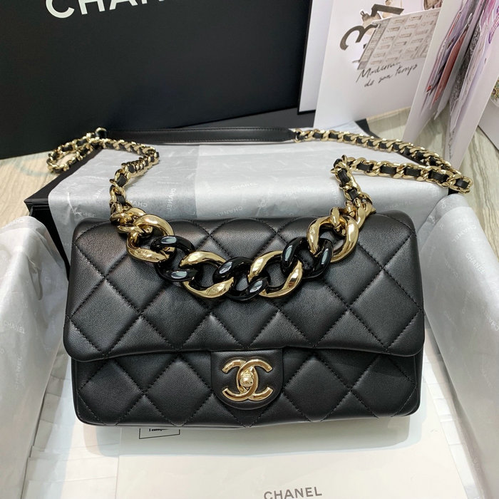 Chanel Lambskin Flap Shoulder Bag Black AS1353