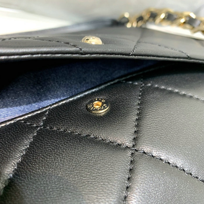 Chanel Lambskin Flap Shoulder Bag Black AS1353