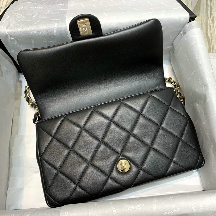 Chanel Lambskin Flap Shoulder Bag Black AS1353