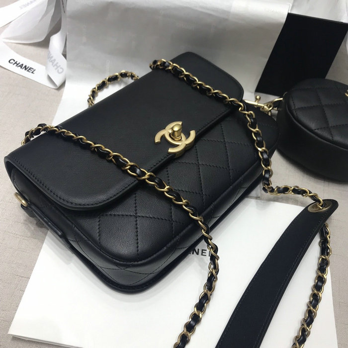 Chanel Calfskin Shoulder Bag Black AS02014