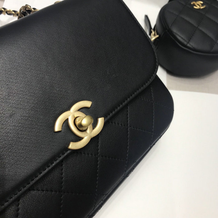 Chanel Calfskin Shoulder Bag Black AS02014