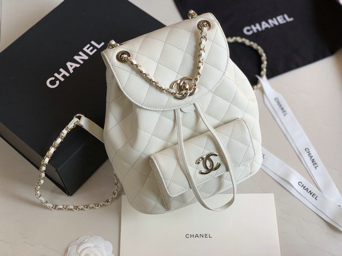 Chanel Grained Calfskin Backpack White AS1371