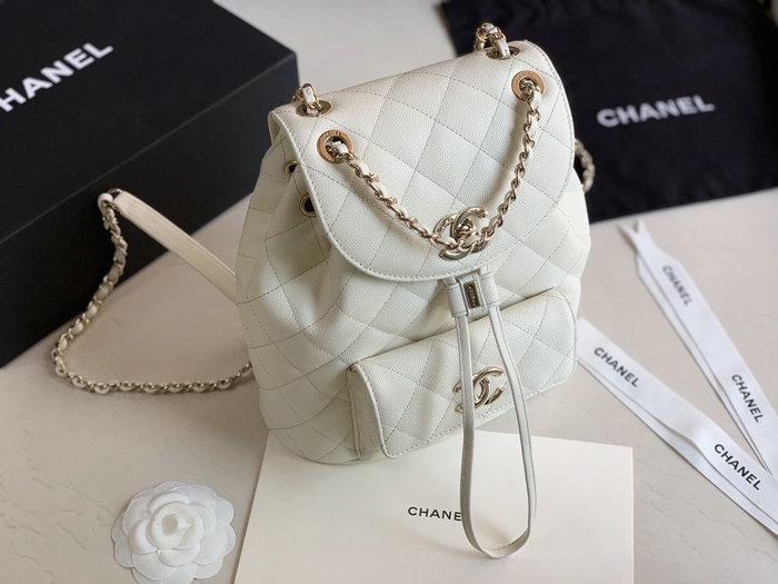 Chanel Grained Calfskin Backpack White AS1371