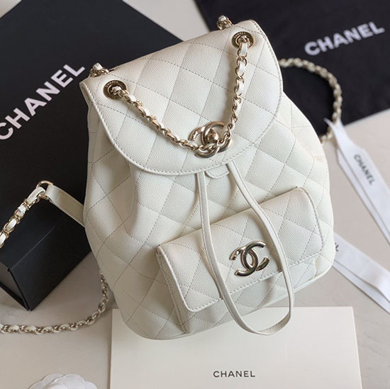 Chanel Grained Calfskin Backpack White AS1371