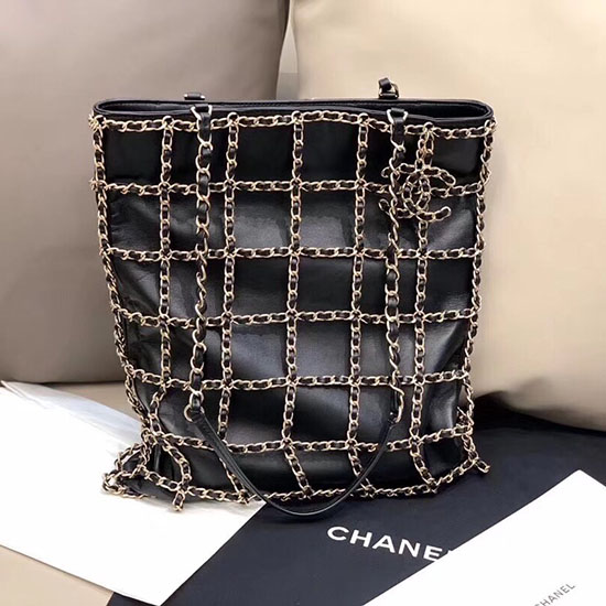 Chanel Lambskin Shopping Bag Black AS1383