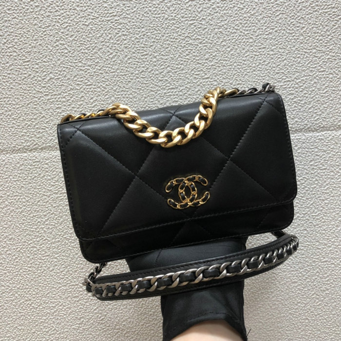 Chanel Lambskin Flap Chain Wallet Black A15011