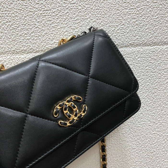 Chanel Lambskin Flap Chain Wallet Black A15011