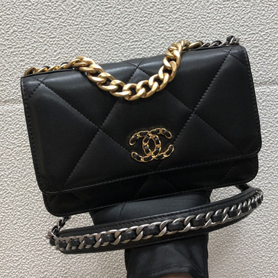 Chanel Lambskin Flap Chain Wallet Black A15011