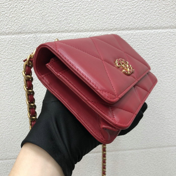 Chanel Lambskin Flap Chain Wallet Red A15011