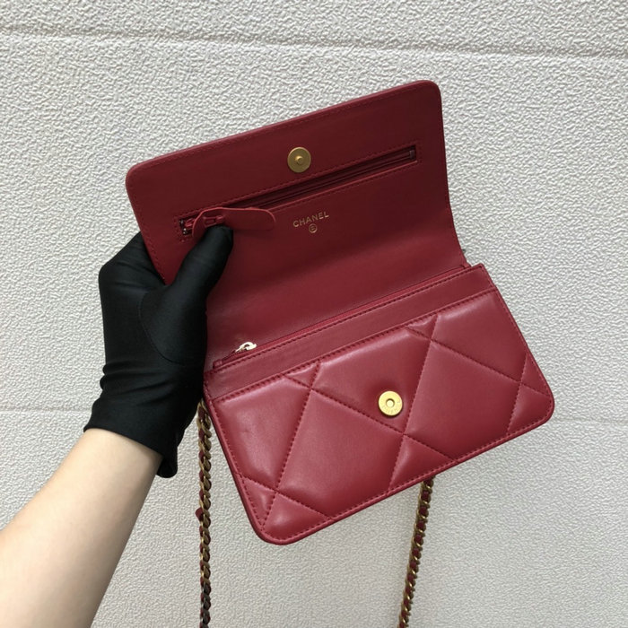 Chanel Lambskin Flap Chain Wallet Red A15011