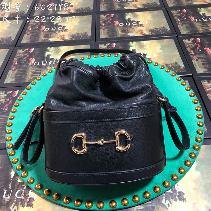 Gucci 1955 Horsebit Bucket Bag Black 602118