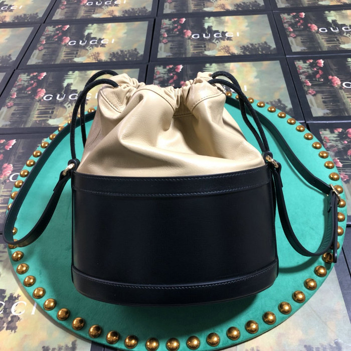 Gucci 1955 Horsebit Bucket Bag Black and Beige 602118