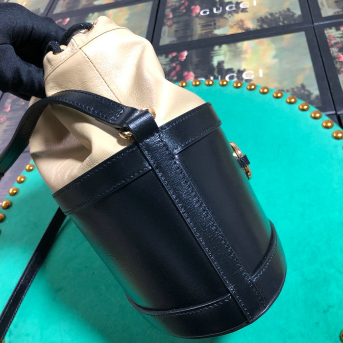 Gucci 1955 Horsebit Bucket Bag Black and Beige 602118