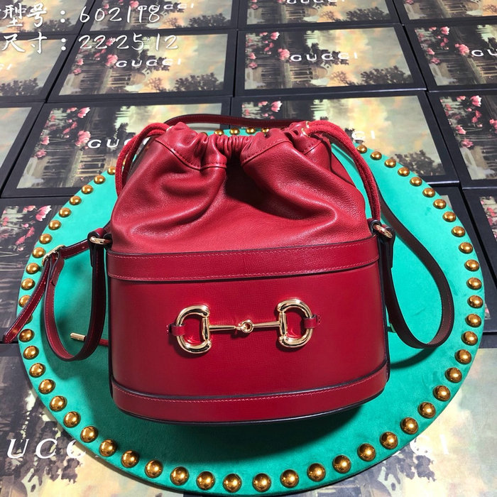 Gucci 1955 Horsebit Bucket Bag Red 602118