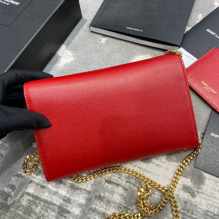 Saint Laurent Uptown Chain Wallet in Grain Leather Red 607788