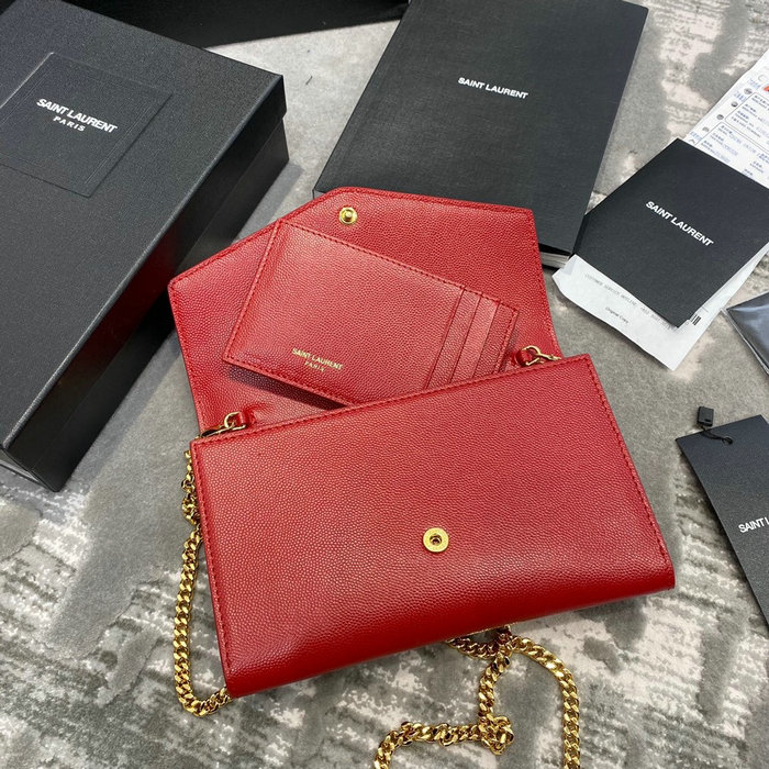 Saint Laurent Uptown Chain Wallet in Grain Leather Red 607788