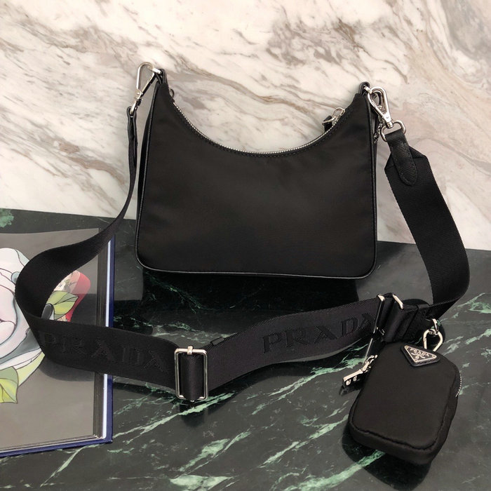 Prada Nylon Hobo Bag Black 1BH204