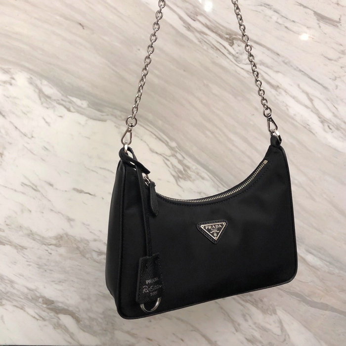 Prada Nylon Hobo Bag Black 1BH204