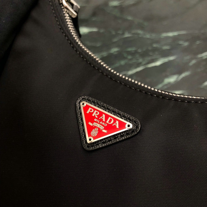 Prada Nylon Hobo Bag Black with Red Logo 1BH204