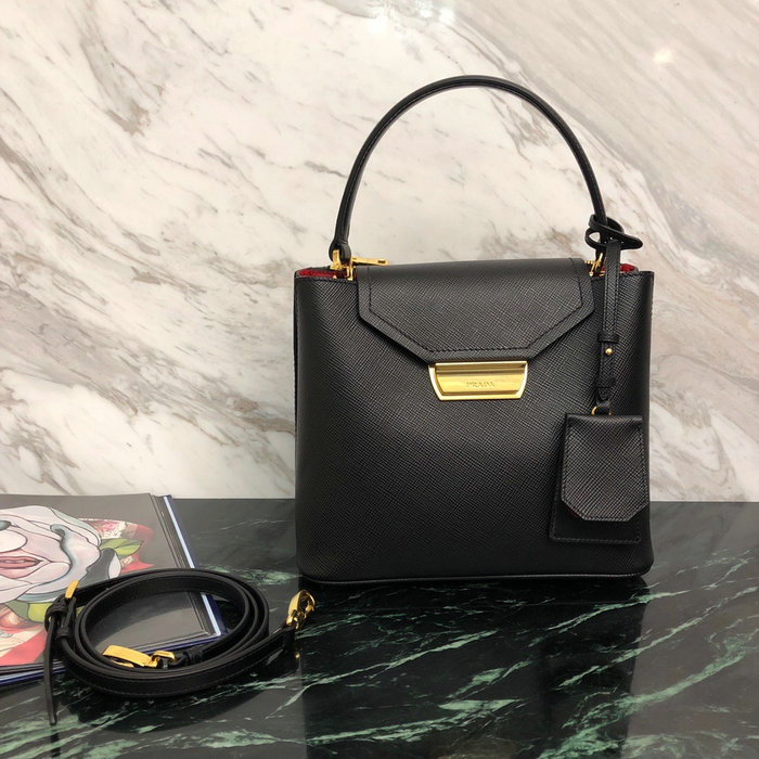 Prada Saffiano Top Handle Bag Black 1BN012