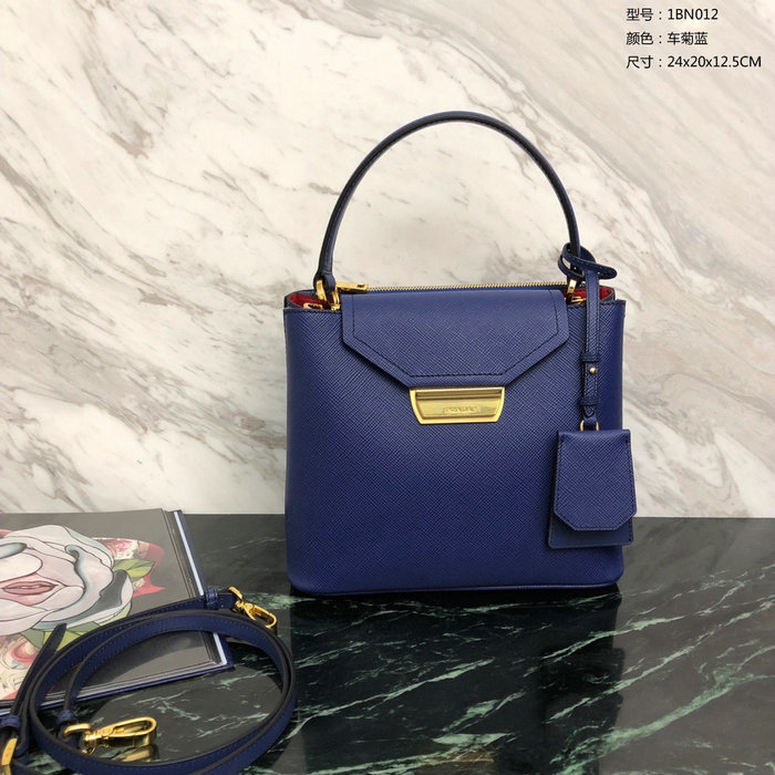 Prada Saffiano Top Handle Bag Blue 1BN012