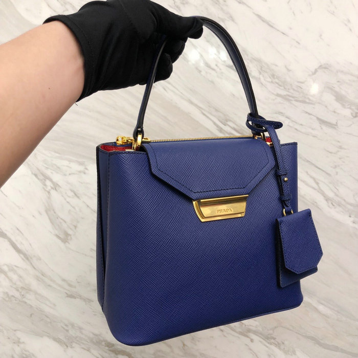 Prada Saffiano Top Handle Bag Blue 1BN012