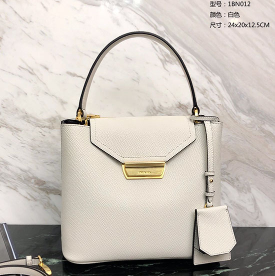 Prada Saffiano Top Handle Bag White 1BN012