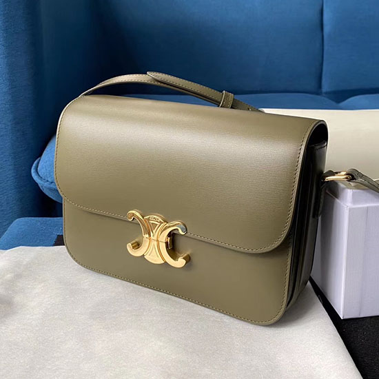 Celine Medium Triomphe Bag in Shiny Calfskin Light Khaki C03081