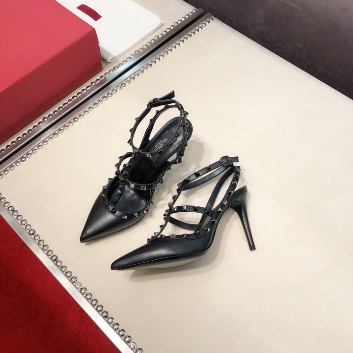 Valentino Calfskin Rockstud Caged Pump Full Black VS03082