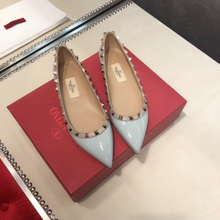 Valentino Patent Rockstud Ballet Flat Blue VS03084