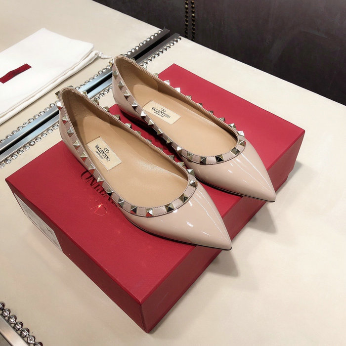 Valentino Patent Rockstud Ballet Flat Nude VS03084