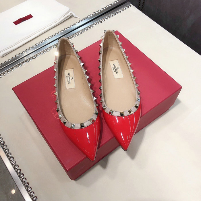 Valentino Patent Rockstud Ballet Flat Red VS03084